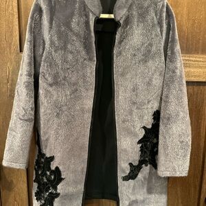 Adore Gray and Black Teddy Jacket with Lace Details